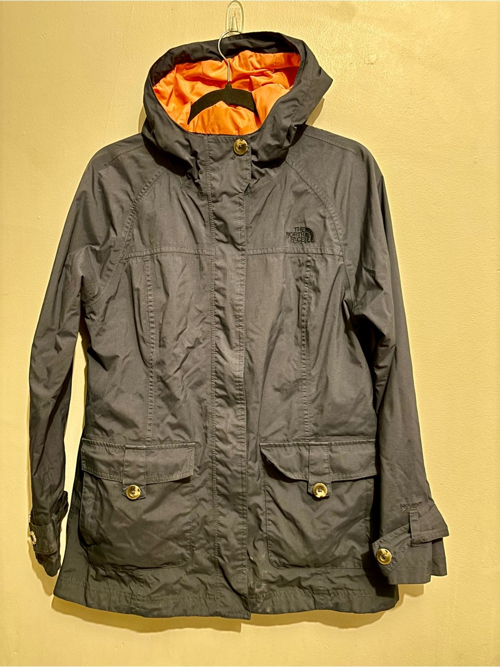 The North Face Women's Hooded Utility Jacket in Navy with Coral Lining
